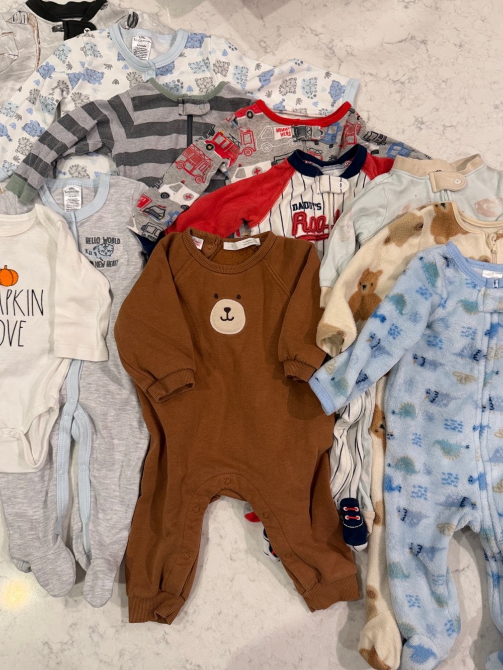 3-6 M Boy items including Zara Bear One-Piece outfit.  Mix of Blues andGray
